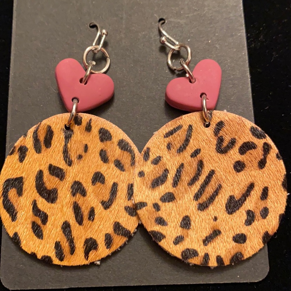 leopard print leather earrings